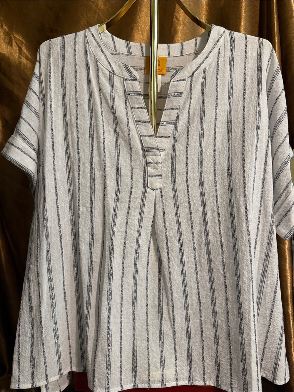 Ruby Rd. White Tunic with Black and Silver Vertical Stripes
